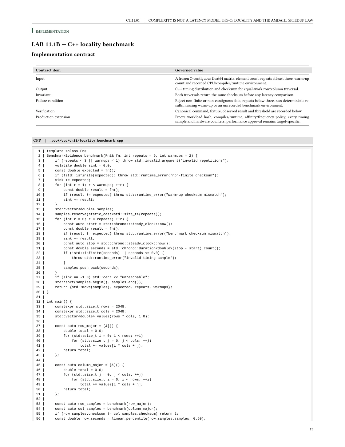 C++ locality benchmark implementation from Chapter 11